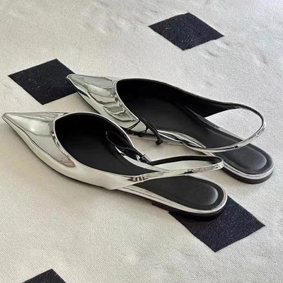 Zapatos Planos Plateados con Efecto Pintura y Correa Trasera - Image 9