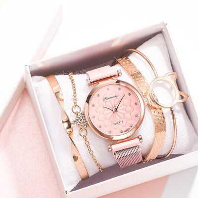 Pulsera Reloj con Cierre Magnético Floral y Malla Milanesa - Image 24