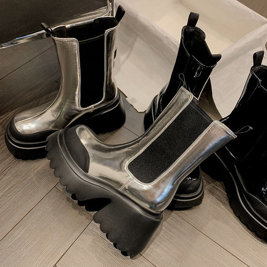 Botas Martin de Cuero Impermeable con Plataforma y Tacón Grueso para Otoño e Invierno - Image 12