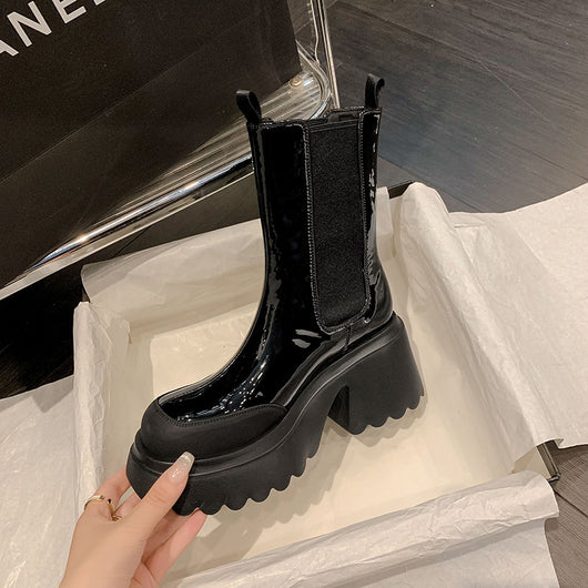 Botas Martin de Cuero Impermeable con Plataforma y Tacón Grueso para Otoño e Invierno - Image 16