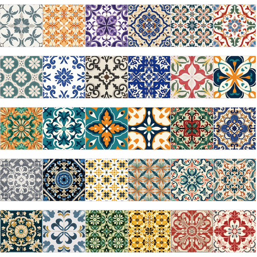 Set of 50 colorful mandala and retro graffiti stickers with intricate patterns for phone cases and luggage. - Image 24