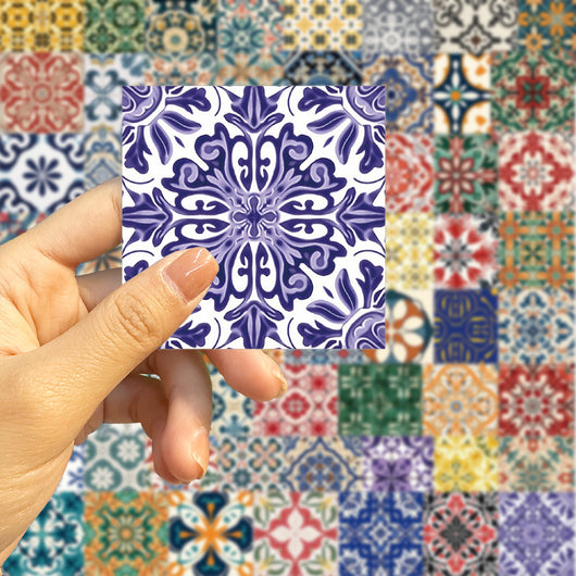 Set of 50 colorful mandala and retro graffiti stickers with intricate patterns for phone cases and luggage. - Image 26