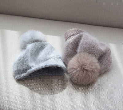 Gorro de Invierno con Pompón de Piel de Zorro y Perlas - Gorro de Punto Elegante para Mujer - Image 8
