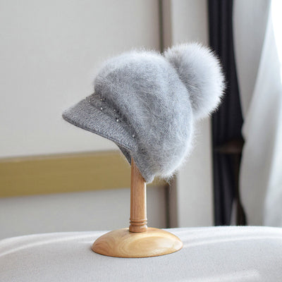 Gorro de Invierno con Pompón de Piel de Zorro y Perlas - Gorro de Punto Elegante para Mujer - Image 13