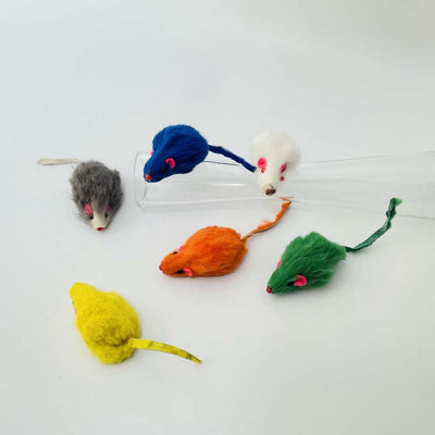 Six colorful plush mouse cat toys in orange, yellow, gray, white, green, and blue, with pink ears and noses. - Image 15