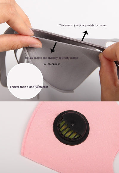 Pink knitted face mask with a black breather valve, designed for dust protection and comfortable wear. - Image 20