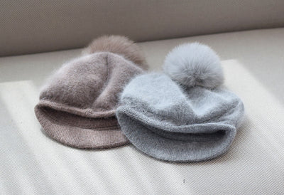 Gorro de Invierno con Pompón de Piel de Zorro y Perlas - Gorro de Punto Elegante para Mujer - Image 19