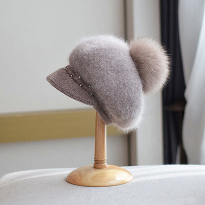 Gorro de Invierno con Pompón de Piel de Zorro y Perlas - Gorro de Punto Elegante para Mujer - Image 23