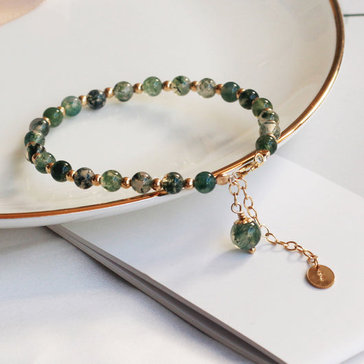 Pulsera de Ágata Verde con Cuentas de Cuarzo para Atraer Prosperidad