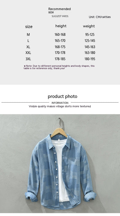 Camisa Denim Jacquard Suelta para Hombre - Manga Larga Casual - Image 13