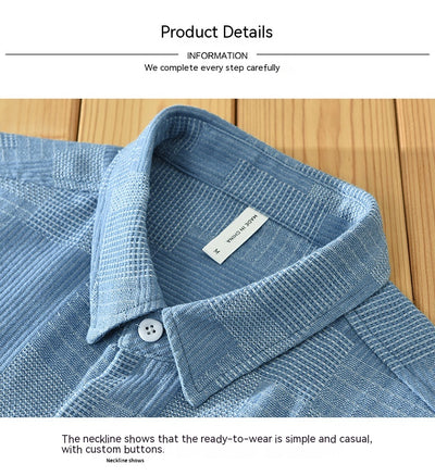 Camisa Denim Jacquard Suelta para Hombre - Manga Larga Casual - Image 15