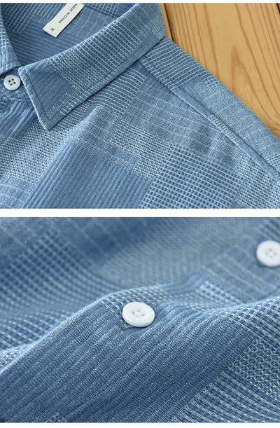 Camisa Denim Jacquard Suelta para Hombre - Manga Larga Casual - Image 16