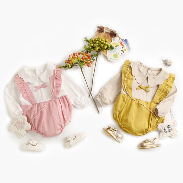Vestido Infantil de Manga Larga con Cuello de Pétalos para Primavera y Otoño