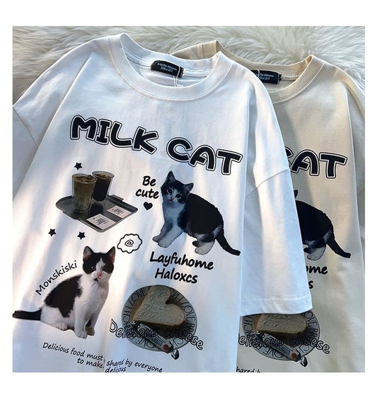 Playera de Gato Cartoon Cuello Redondo Manga Corta Unisex - Image 12