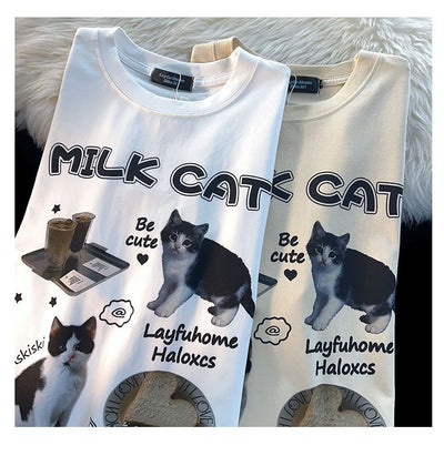 Playera de Gato Cartoon Cuello Redondo Manga Corta Unisex - Image 13