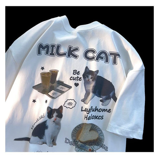 Playera de Gato Cartoon Cuello Redondo Manga Corta Unisex - Image 17