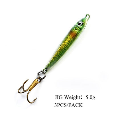 Kit de 3 Anzuelos Micro Jig de 5G para Pesca en Hielo - Señuelos de Placa Metálica - Image 11