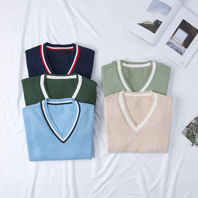Suéter Tejido Cuello V con Combinación de Colores para Hombre y Mujer - Image 15
