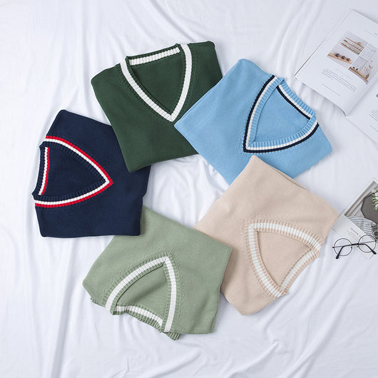Suéter Tejido Cuello V con Combinación de Colores para Hombre y Mujer - Image 19