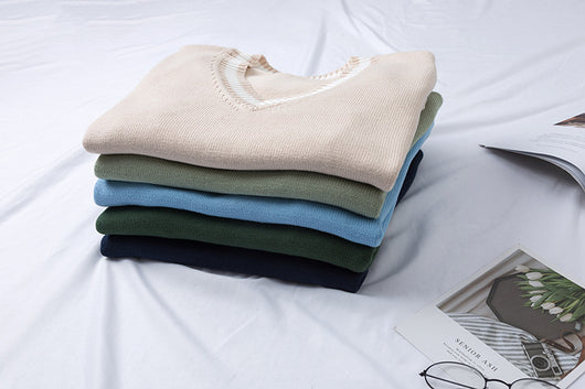 Suéter Tejido Cuello V con Combinación de Colores para Hombre y Mujer - Image 22
