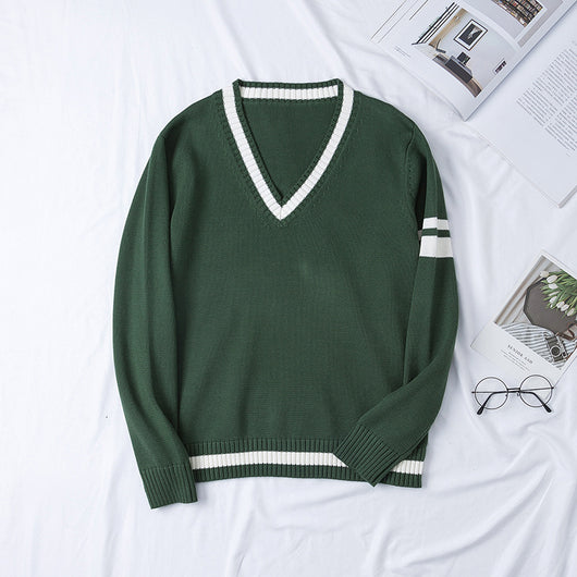 Suéter Tejido Cuello V con Combinación de Colores para Hombre y Mujer - Image 27