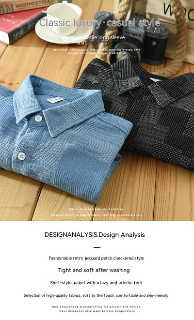 Camisa Denim Jacquard Suelta para Hombre - Manga Larga Casual - Image 22