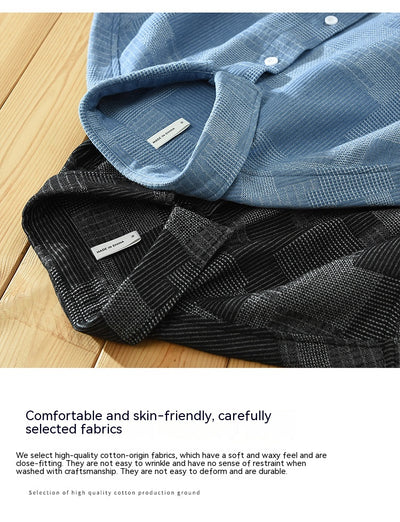 Camisa Denim Jacquard Suelta para Hombre - Manga Larga Casual - Image 23