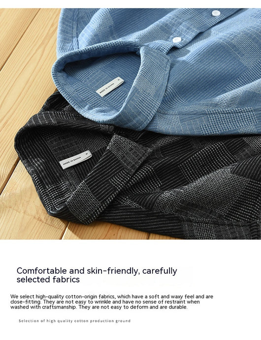 Camisa Denim Jacquard Suelta para Hombre - Manga Larga Casual - Image 23