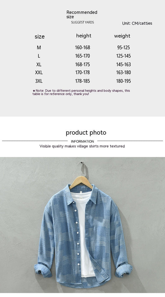 Camisa Denim Jacquard Suelta para Hombre - Manga Larga Casual - Image 26