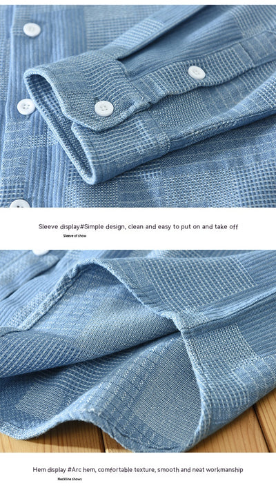 Camisa Denim Jacquard Suelta para Hombre - Manga Larga Casual - Image 30