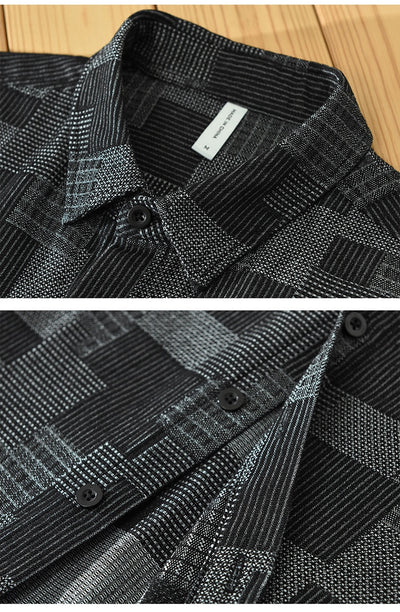 Camisa Denim Jacquard Suelta para Hombre - Manga Larga Casual - Image 31