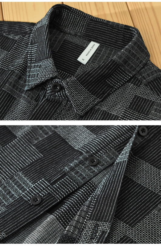 Camisa Denim Jacquard Suelta para Hombre - Manga Larga Casual - Image 31
