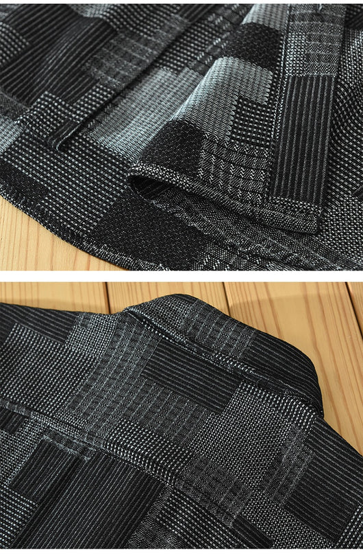 Camisa Denim Jacquard Suelta para Hombre - Manga Larga Casual - Image 32