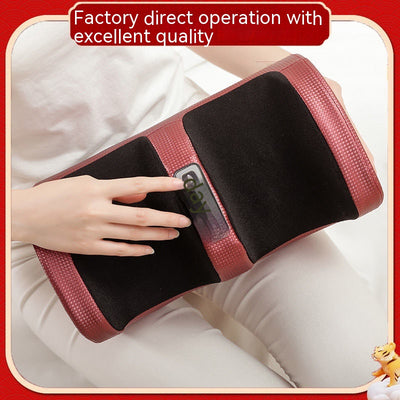 Person using a red and black electric foot massager with four control buttons for power, rotation, intensity, and heat. - Image 11