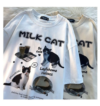 Playera de Gato Cartoon Cuello Redondo Manga Corta Unisex - Image 22