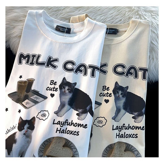 Playera de Gato Cartoon Cuello Redondo Manga Corta Unisex - Image 23