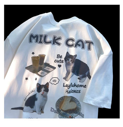 Playera de Gato Cartoon Cuello Redondo Manga Corta Unisex - Image 27