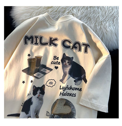 Playera de Gato Cartoon Cuello Redondo Manga Corta Unisex - Image 29