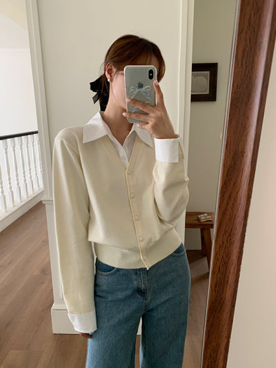 Suéter Ejecutivo Dos Texturas - Camisa y Punto Combinado para Mujer - Image 15