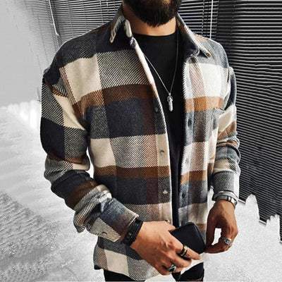 Camisa Cuadros Bloques de Color Primavera Otoño para Hombre - Image 13