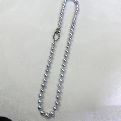 Collar de Perlas Barrocas Gris Azul Aurora 8-9MM en Plata - Image 7
