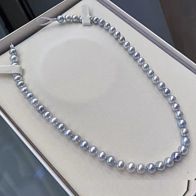 Collar de Perlas Barrocas Gris Azul Aurora 8-9MM en Plata - Image 8