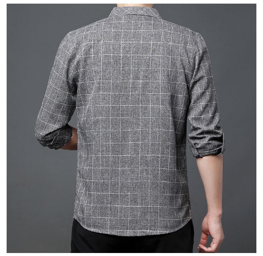 Camisa Cuadriculada de Lino para Hombre Maduro - Image 12