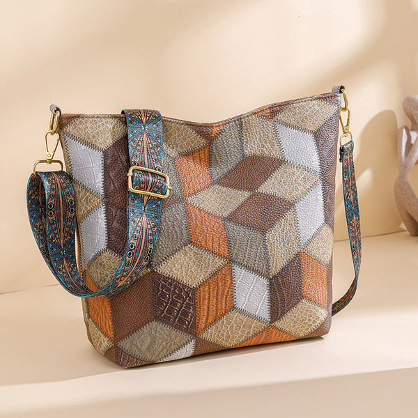 Bolso Tote Multicolor Casual de Gran Capacidad con Costuras Contrastantes