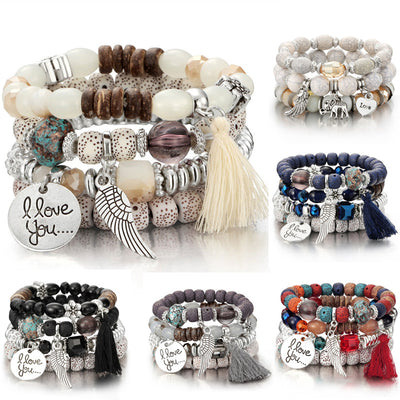 Pulsera Cristal Piedra Volcánica Multicapa con Borla Ala para Mujer - Image 12