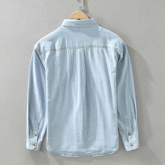 Camisa Denim Retro Estilo Japonés Manga Larga para Hombre - Image 2