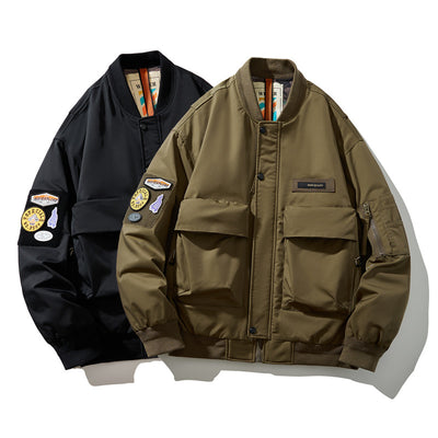 Chaqueta Acolchada de Plumas para Hombre con Cuello Béisbol