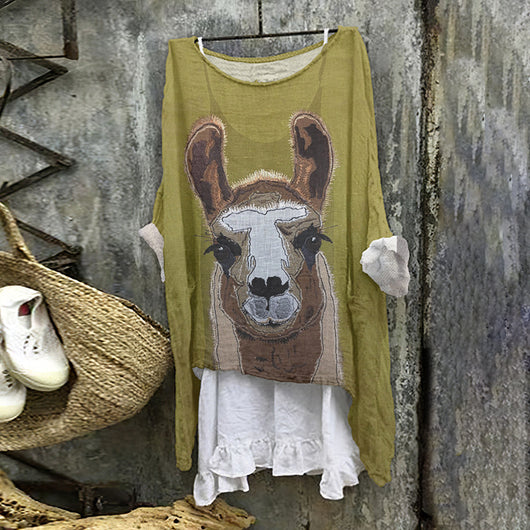Blusa Casual Suelta de Manga Larga con Estampado