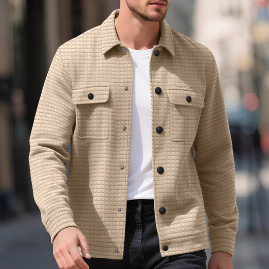Camisa Tejida Suelta a Cuadros Jacquard para Hombre - Estilo Casual y Profesional