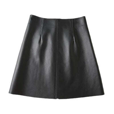 Falda Corta de Cuero Oveja Cintura Alta Bolsillos Laterales - Image 13